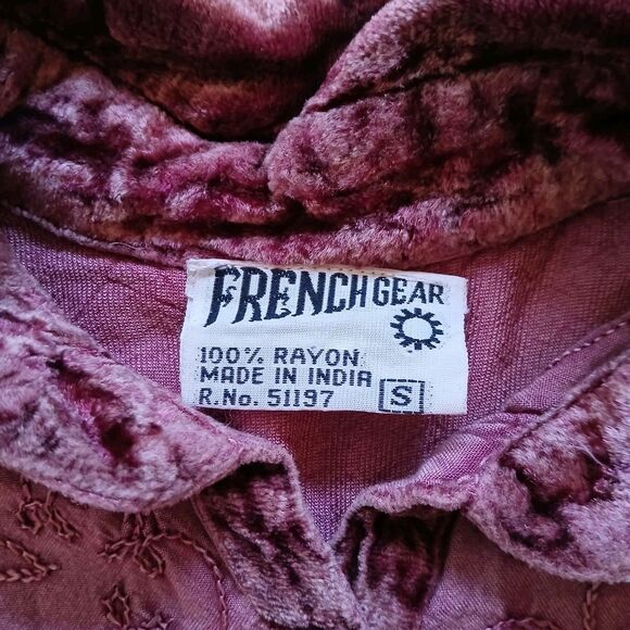 Vintage French Gear Marroon 2 piece Set Size S Shirt & Pants Embroidered Velvet - Picture 4 of 13